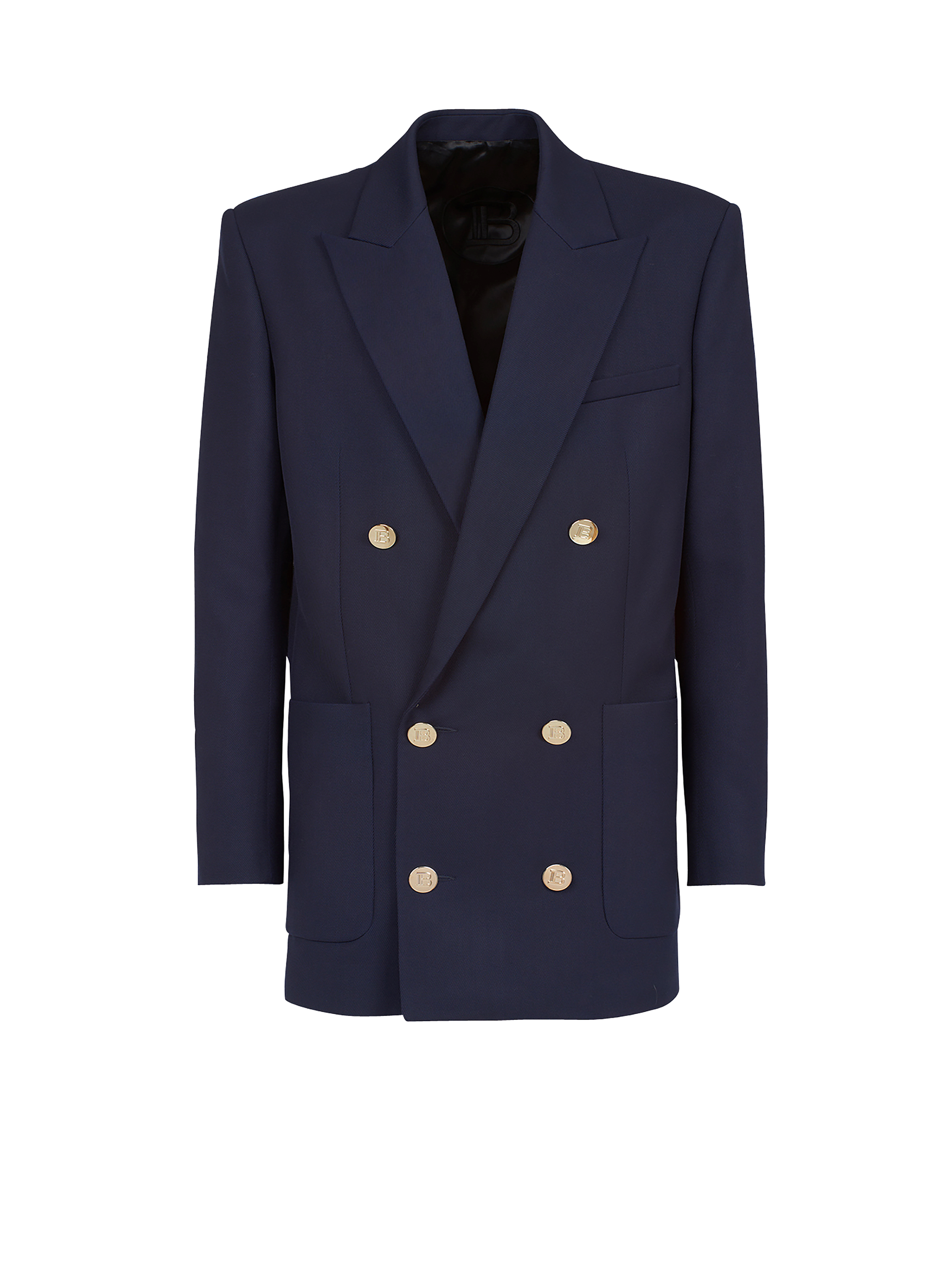 Twill blazer with double-breasted silver-tone buttoned fastening, navy