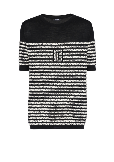 Wool T-shirt with marbled stripes