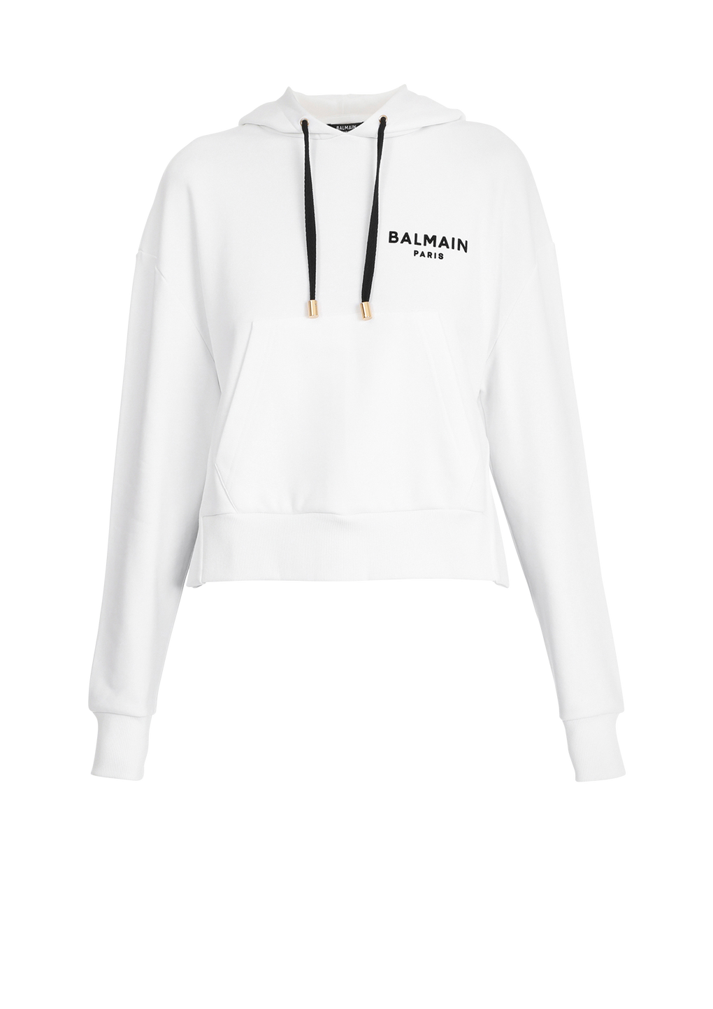 Eco-designed cotton sweatshirt with flocked Balmain logo, white, hi-res