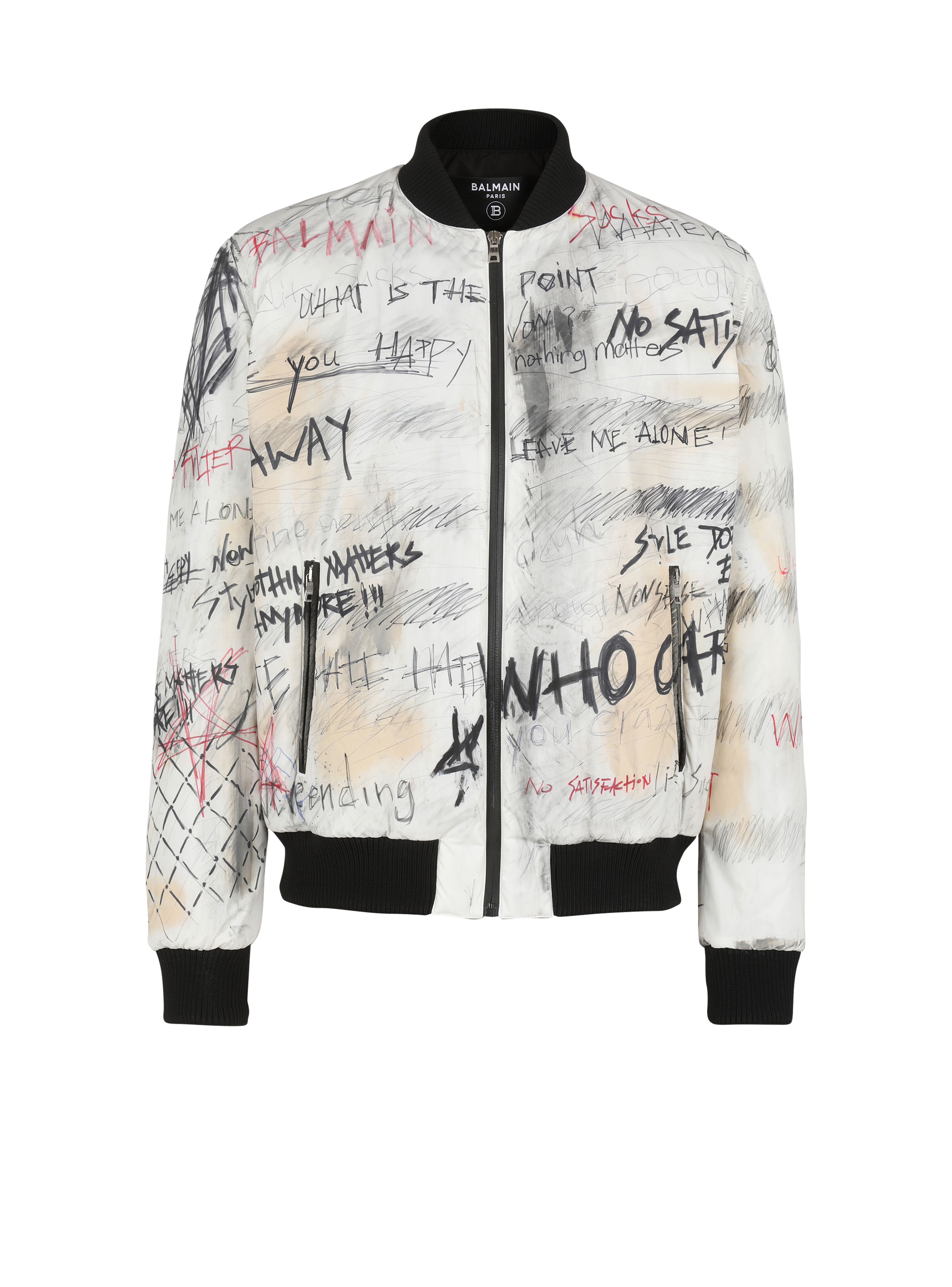 Unisex - Nylon bomber jacket with graffiti print, white