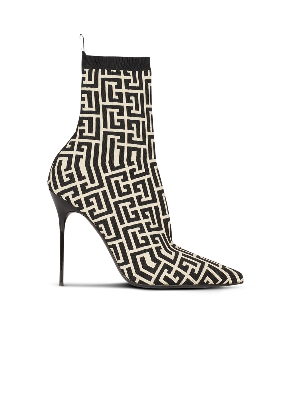 Bicolor stretch knit Skye ankle boots with Balmain monogram, black, hi-res