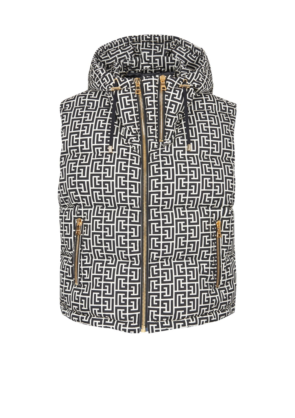 Nylon quilted vest with Balmain monogram, black, hi-res