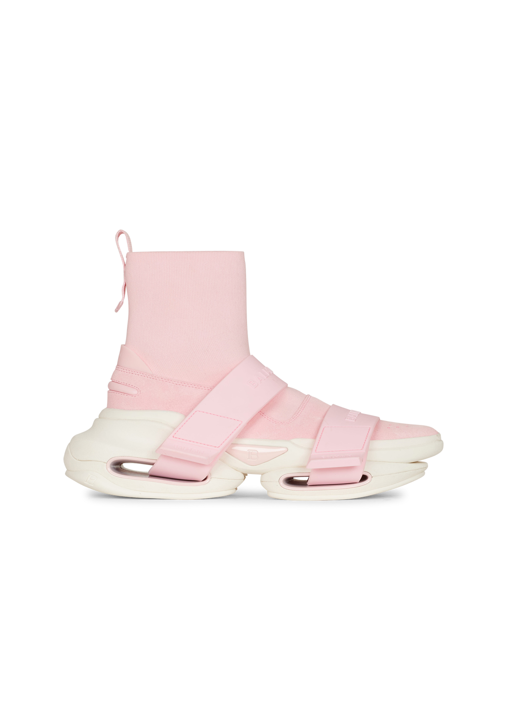 Suede and knit B-Bold sneakers with straps, pink, hi-res