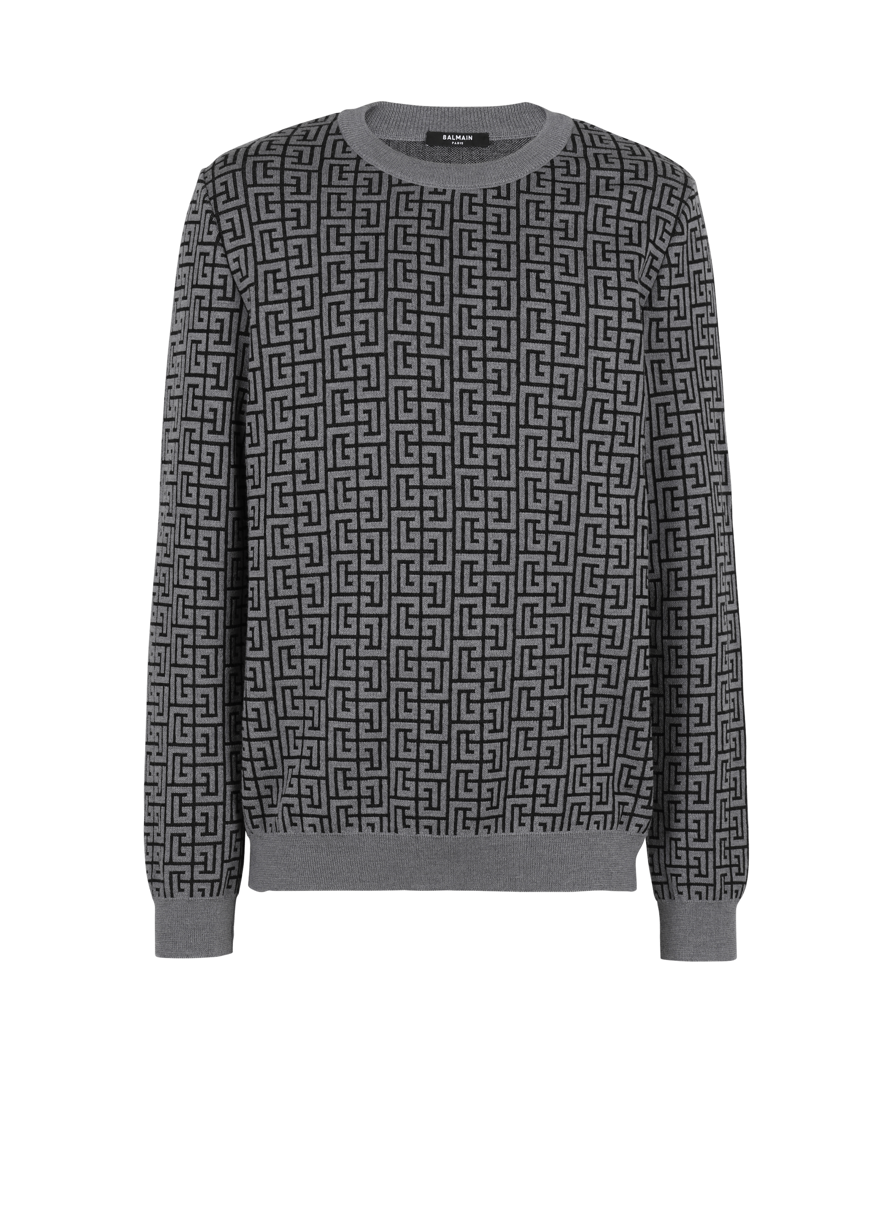 Wool jumper with Balmain monogram, grey