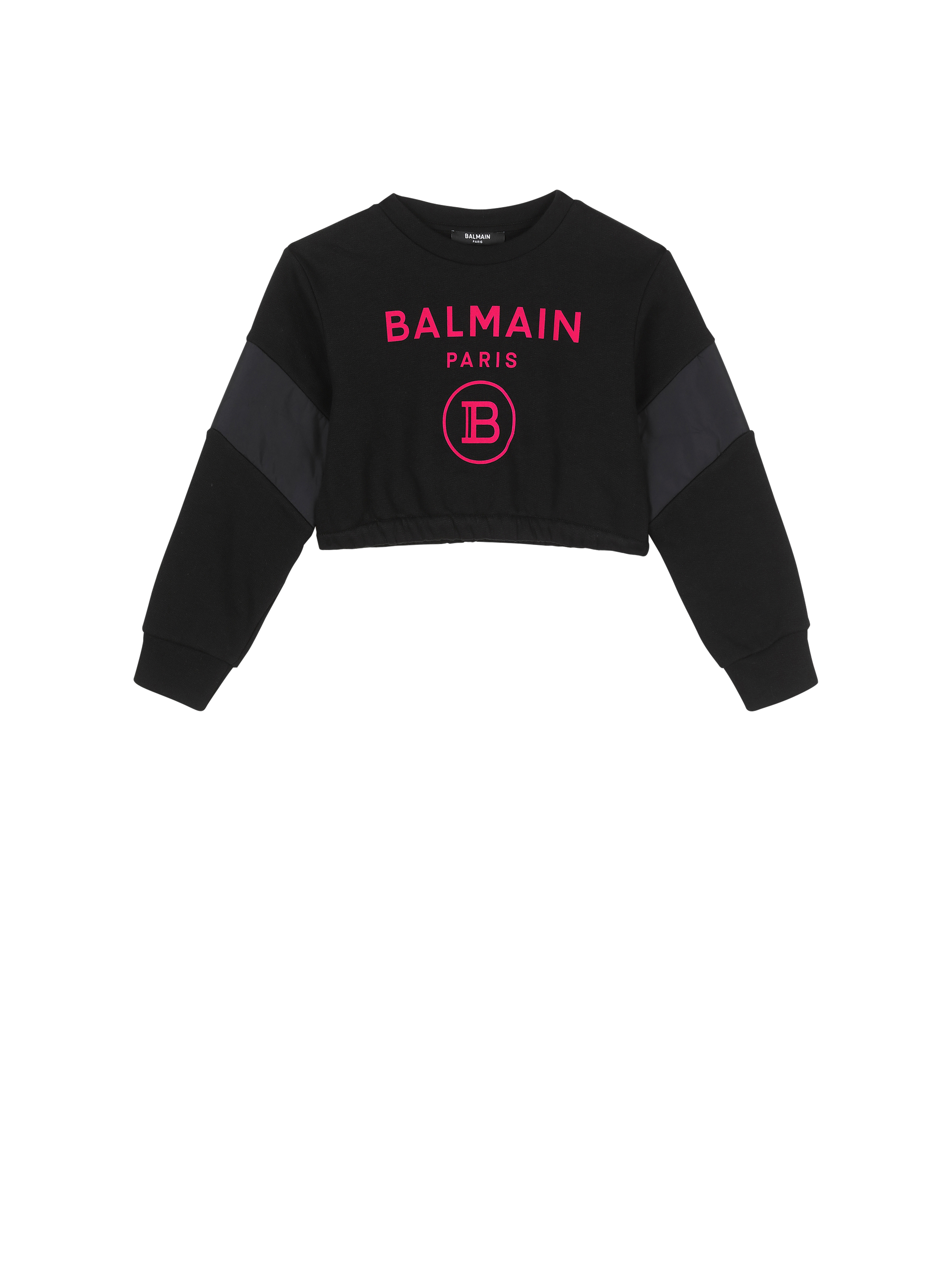 Cropped cotton jumper with Balmain logo, black