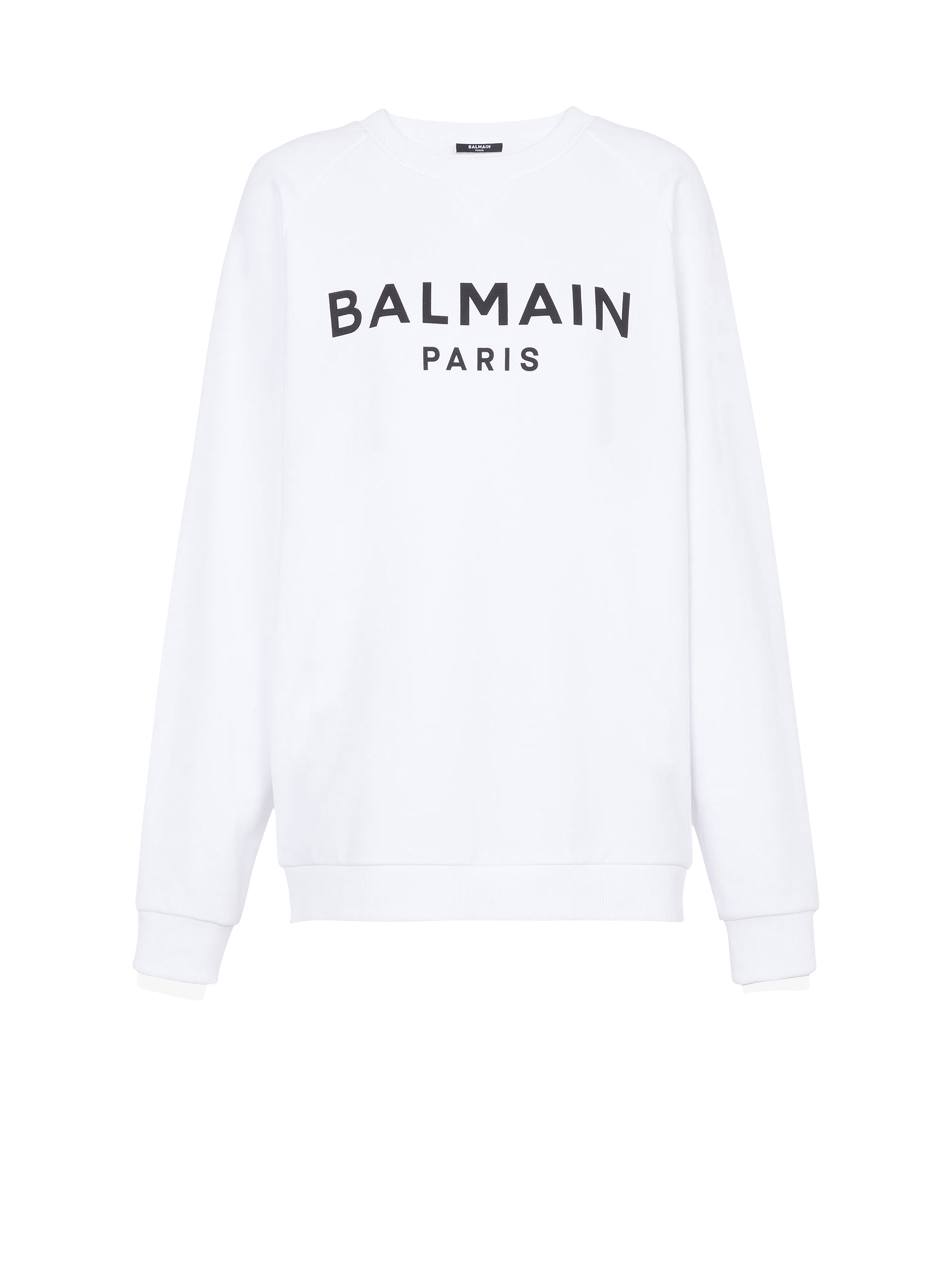 Cotton eco-designed sweatshirt with flocked Balmain logo, white